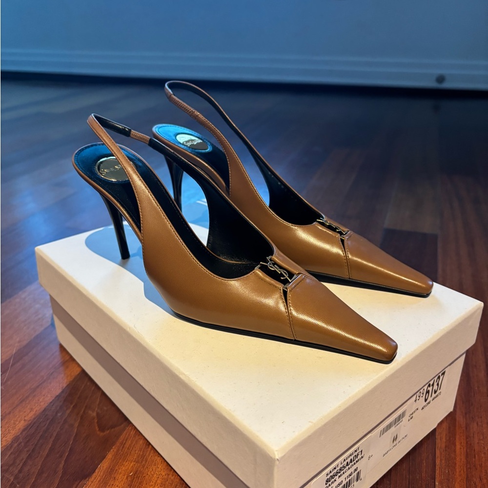 Babylone Leather YSL Brown Slingback Pumps